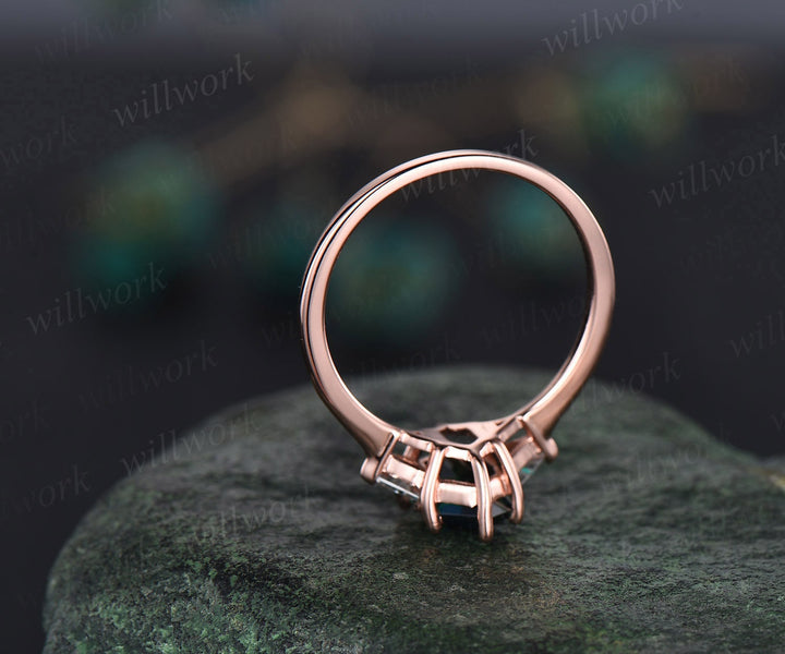 Long hexagon London blue topaz ring rose gold amethyst wedding ring Trilliant moissantie ring three stone engagement ring women crystal ring