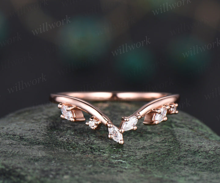 Vintage oval cut gray moissanite engagement ring set 14k rose gold marquise cut diamond ring women unique promise  bridal wedding ring set