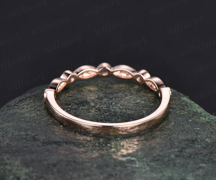 Alexandrite wedding band half eternity bezel milgrain diamond wedding ring band women 14k rose gold vintage art deco anniversary ring gifts