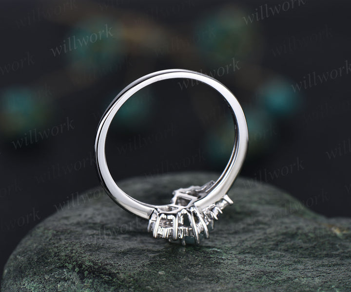 Unique kite cut labradorite engagement ring cluster alexandrite moissanite ring blue gemstone promise bridal ring handmade jewelry gifts