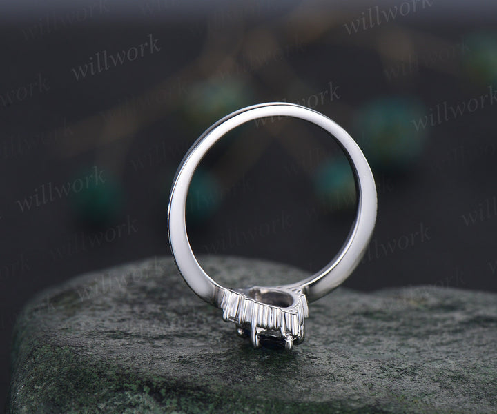 Marquise sapphire ring Vintage white gold cluster diamond ring unique engagement ring stacking ring set 6 prong bridal set women jewelry