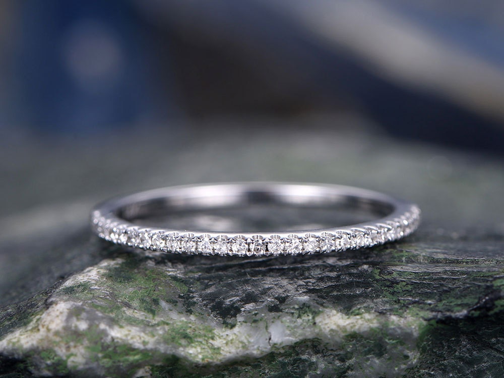 Diamond wedding ring-Solid 14k white gold -handmade diamond