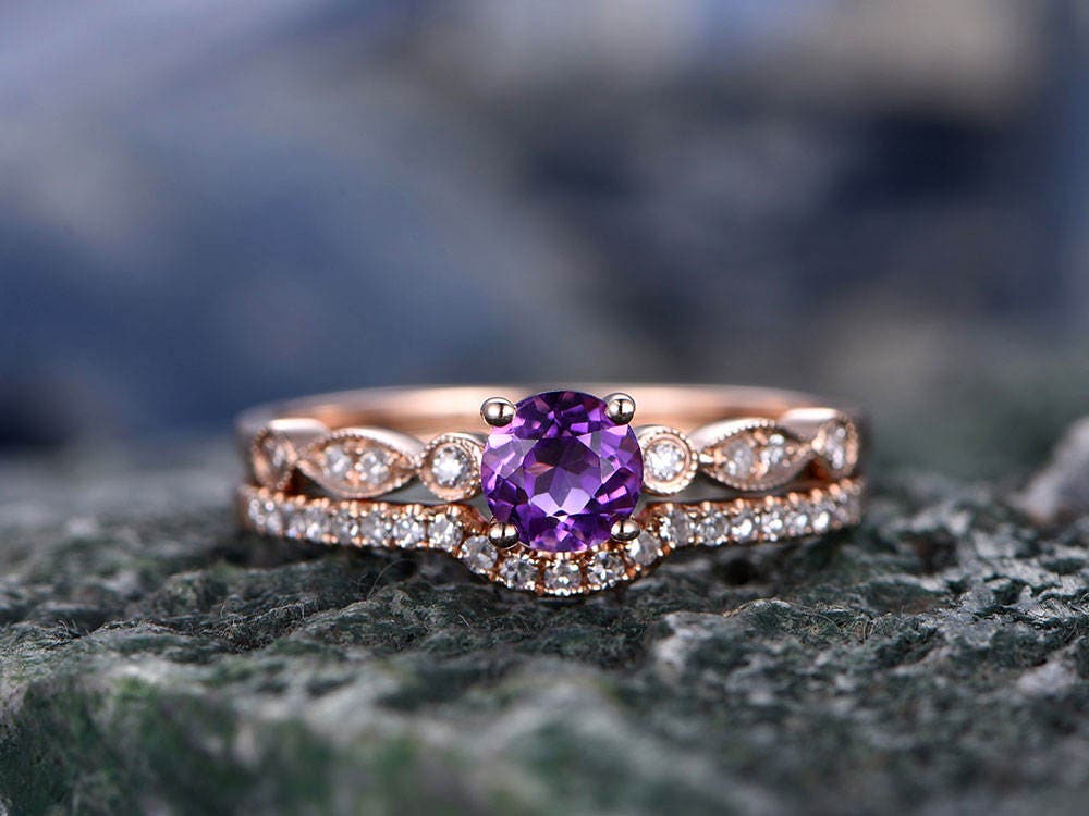 Diamond and amethyst wedding ring Clearance