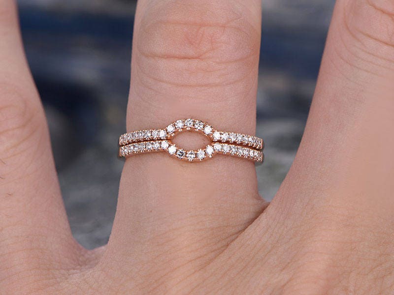 1PC real diamond wedding band solid 14k rose gold curved diamond wedding ring band engagement gift eternity promise anniversary ring for her