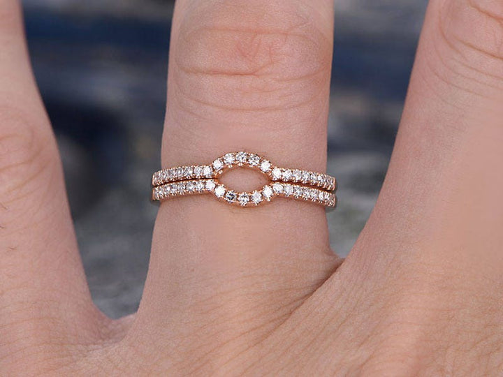 1PC real diamond wedding band solid 14k rose gold curved diamond wedding ring band engagement gift eternity promise anniversary ring for her