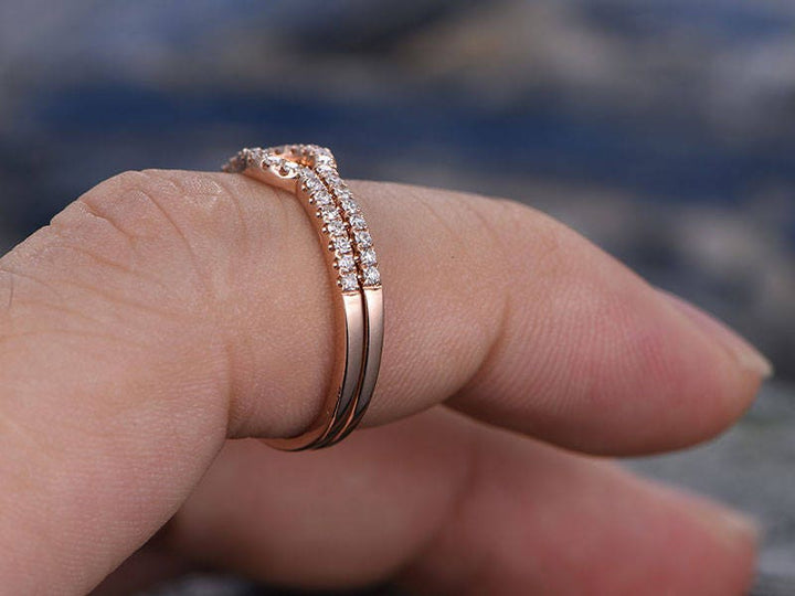 1PC real diamond wedding band solid 14k rose gold curved diamond wedding ring band engagement gift eternity promise anniversary ring for her