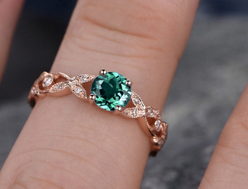 5mm emerald engagement ring rose gold emerald ring vintage full eternity diamond ring May birthstone unique gift bridal wedding promise ring
