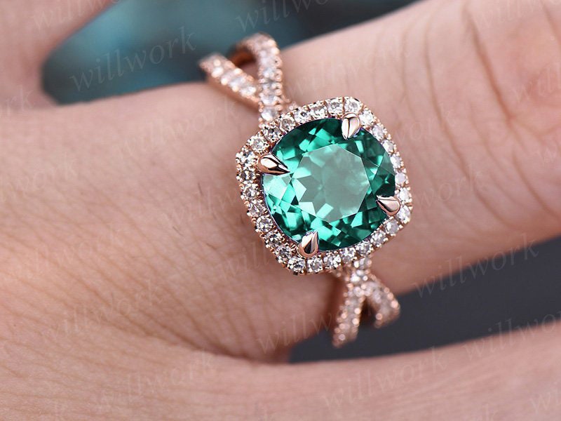 May birthstone ring infinity diamond halo ring green emerald engagement ring rose gold round emerald ring gold vintage unique wedding ring
