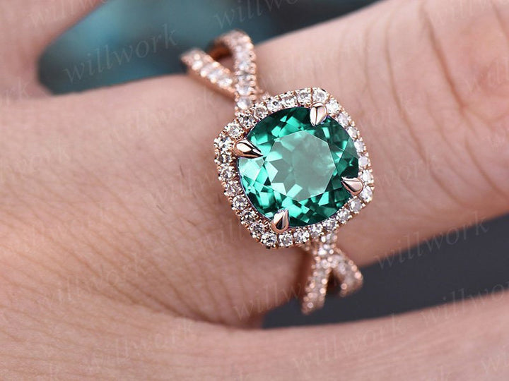 May birthstone ring infinity diamond halo ring green emerald engagement ring rose gold round emerald ring gold vintage unique wedding ring