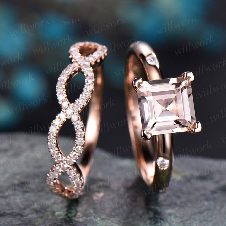 ONLY the diamond wedding band-handmade 14k Rose gold ring-Real Diamond Curved Infinity Stacking band-Half eternity Ring