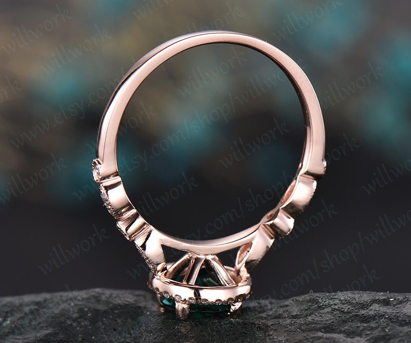 ONLY THE Emerald engagement ring emerald ring gold bridal ring-handmade Diamond Wedding ring stacking ring round cut may birthstone ring