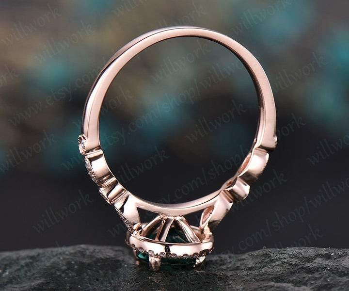 ONLY THE Emerald engagement ring emerald ring gold bridal ring-handmade Diamond Wedding ring stacking ring round cut may birthstone ring