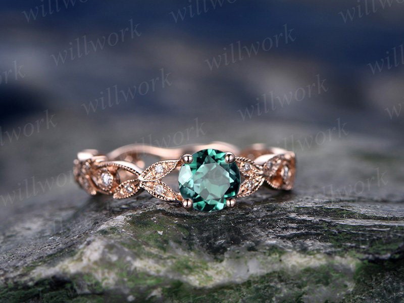 5mm emerald engagement ring rose gold emerald ring vintage full eternity diamond ring May birthstone unique gift bridal wedding promise ring