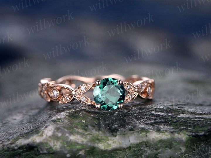 5mm emerald engagement ring rose gold emerald ring vintage full eternity diamond ring May birthstone unique gift bridal wedding promise ring