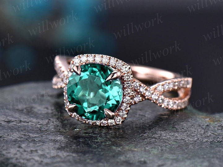 May birthstone ring infinity diamond halo ring green emerald engagement ring rose gold round emerald ring gold vintage unique wedding ring