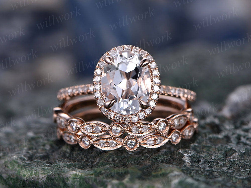 3Pcs 1.75 Carat 10k Rose Gold Morganite Engagement Ring Set