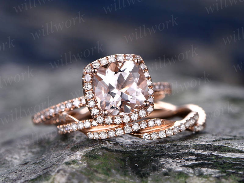 Cushion Cut Morganite Rose Gold Rings Cushion Morganite Engagement