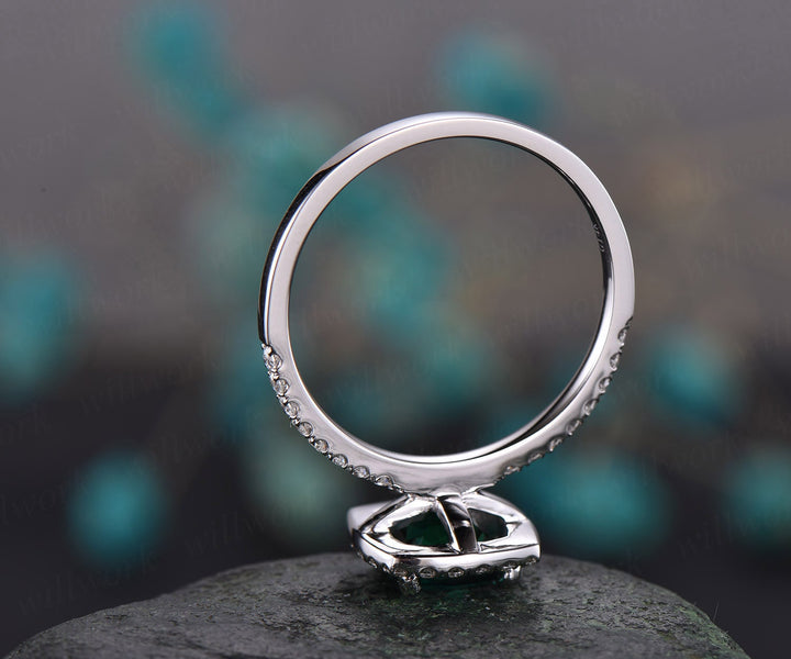 7mm cushion cut emerald engagement ring solid 14k rose gold moissanite halo ring emerald ring gold vintage bridal wedding promise ring