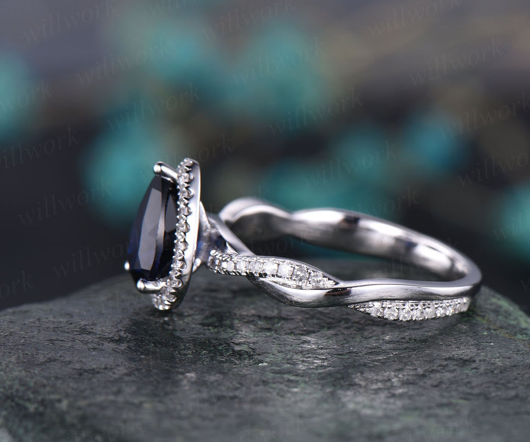 Pear shaped sapphire engagement ring vintage sapphire jewelry twisted infinity diamond ring rose gold bridal ring September birthstone ring