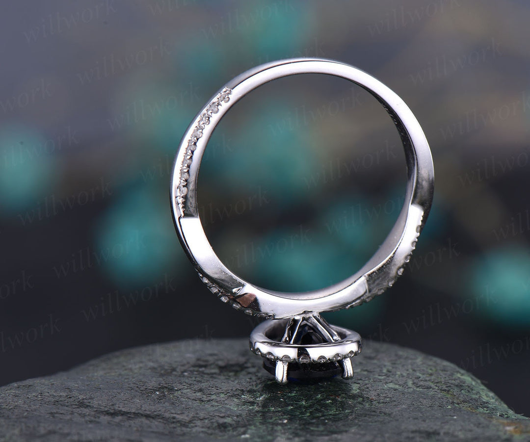 Pear shaped sapphire engagement ring vintage sapphire jewelry twisted infinity diamond ring rose gold bridal ring September birthstone ring