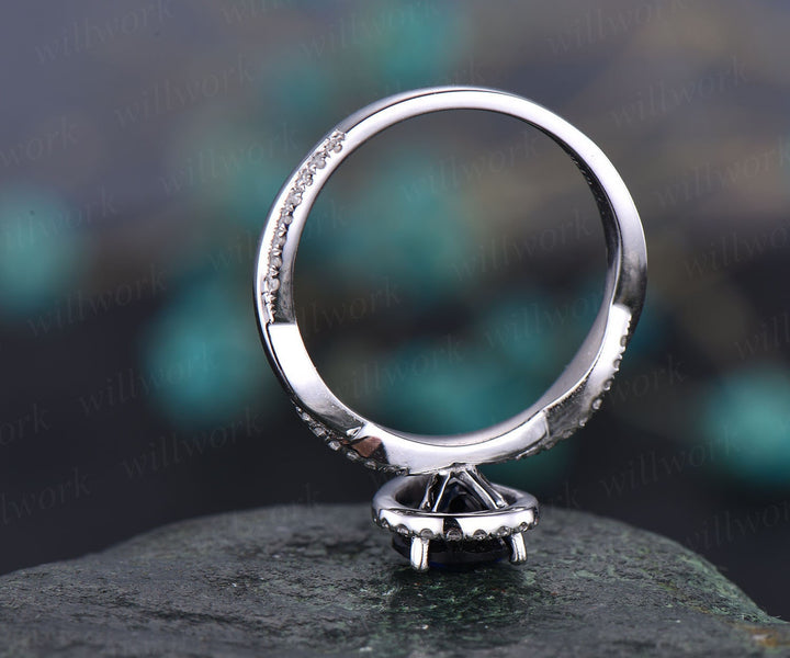 Pear shaped sapphire engagement ring vintage sapphire jewelry twisted infinity diamond ring rose gold bridal ring September birthstone ring