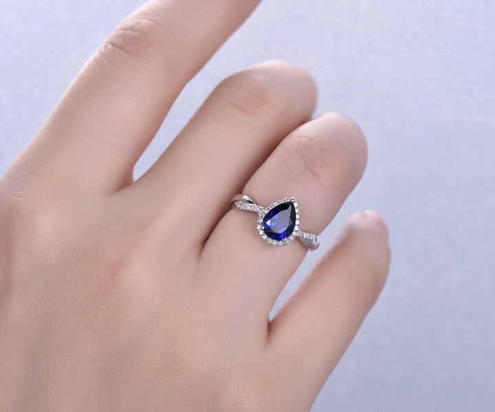 Pear shaped sapphire engagement ring vintage sapphire jewelry twisted infinity diamond ring rose gold bridal ring September birthstone ring