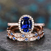 3pcs blue sapphire ring vintage sapphire engagement ring set rose gold for women diamond halo natural sapphire wedding band bridal ring set