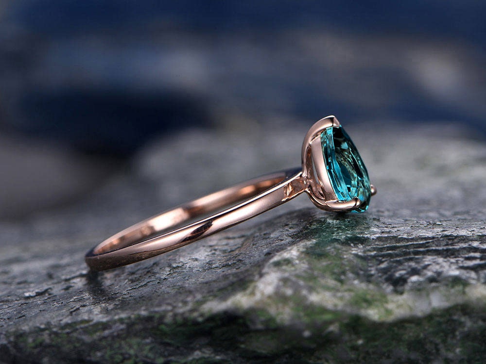 Alexandrite engagement ring solitaire tear drop Alexandrite ring vintage solid 14k rose gold ring June birthstone wedding Anniversary ring