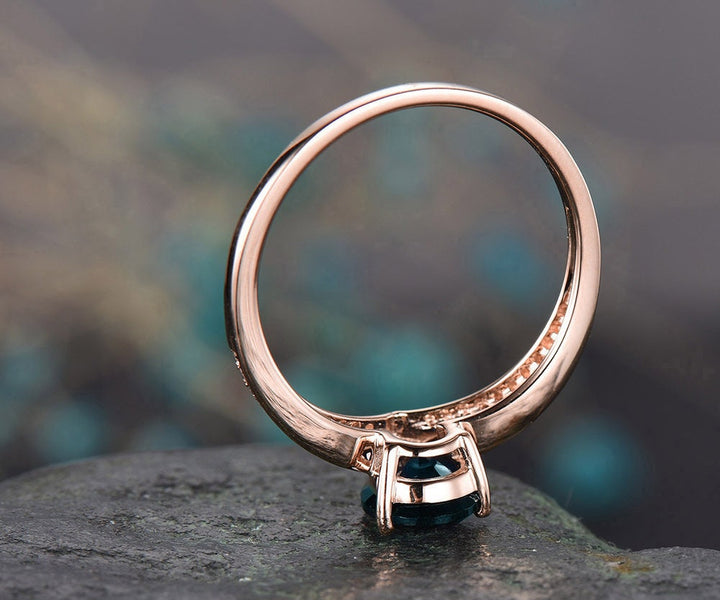 6X8mm Pear Alexandrite engagement ring rose gold diamond ring split shank stacking band gift unique antique wedding promise anniversary ring