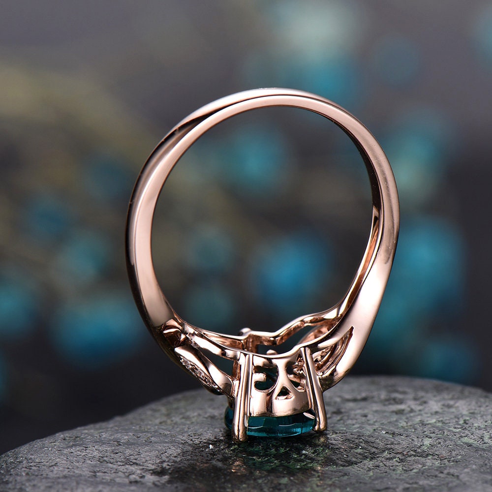 Flower antique Alexandrite ring gold vintage pear cut Alexandrite engagement ring rose gold real diamond June birthstone wedding women ring