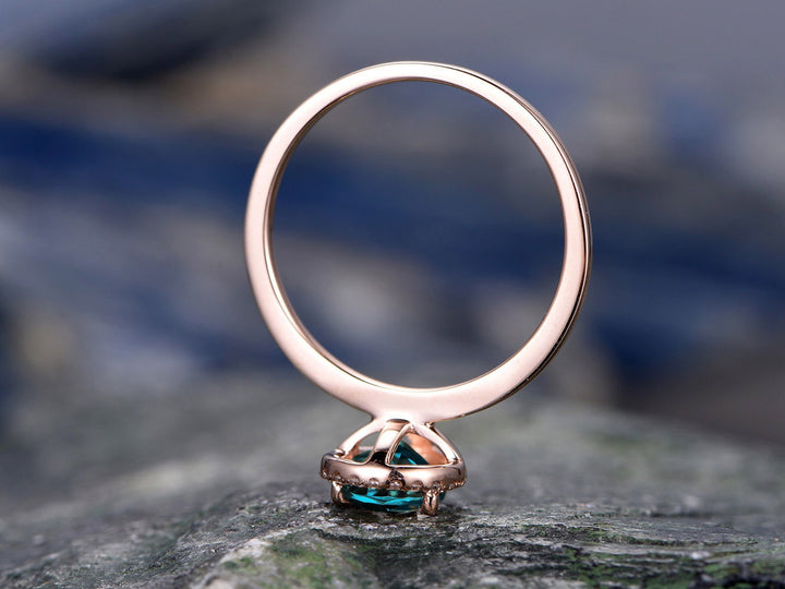 Pear cut emerald engagement ring rose gold real diamond halo ring May birthstone ring emerald wedding ring anniversary ring jewelry gift