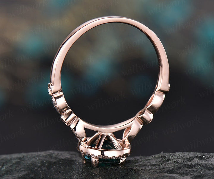 Art deco diamond halo ring color change alexandrite engagement ring rose gold marquise June birthstone ring wedding bridal anniversary ring