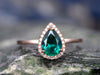 Pear cut emerald engagement ring rose gold real diamond halo ring May birthstone ring emerald wedding ring anniversary ring jewelry gift