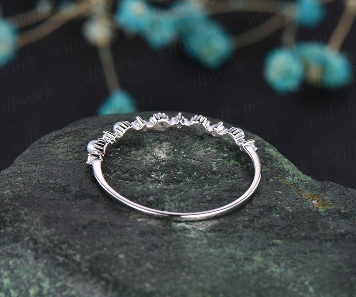 Fresh water pearl ring moissanite wedding band unique pearl ring stackable matching ring white/yellow/rose gold wedding anniversary gift
