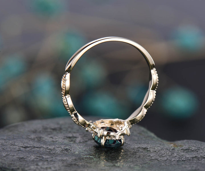 5x7mm oval cut emerald engagement ring yellow gold antique cluster diamond ring wedding promise anniversary ring birthday gift