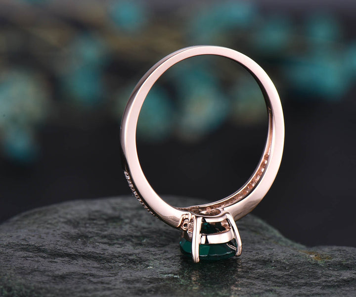 6x8mm pear cut emerald engagement ring rose gold diamond ring split shank stacking band gift unique antique wedding promise anniversary ring