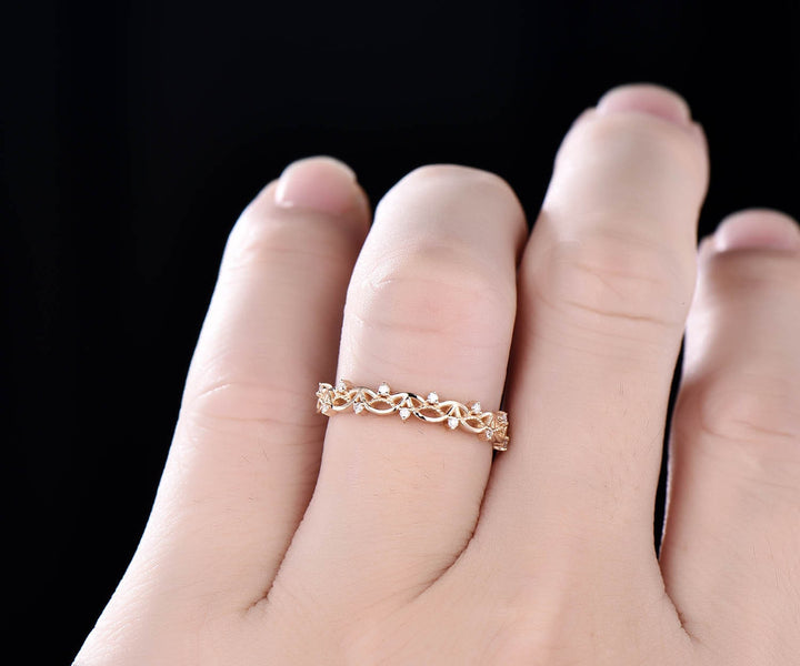 Unique antique vintage diamond wedding ring solid 14k rose gold wedding band stacking matching engagement ring graduation anniversary gift