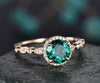 Art deco emerald ring gold green emerald engagement ring 14k rose gold vintage diamond halo marquise women gift wedding promise bridal ring