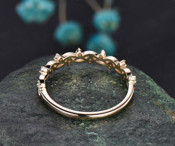 Unique antique vintage diamond wedding ring solid 14k rose gold wedding band stacking matching engagement ring graduation anniversary gift
