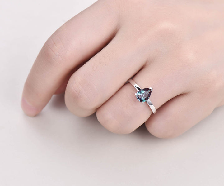 Alexandrite engagement ring solitaire tear drop Alexandrite ring vintage solid 14k rose gold ring June birthstone wedding Anniversary ring