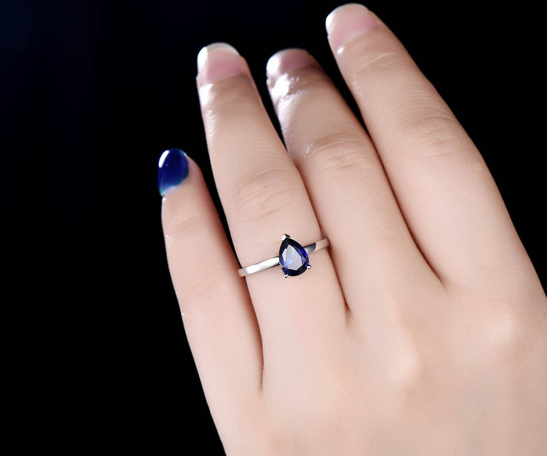 Blue sapphire engagement ring solitaire sapphire ring vintage solid 14k rose gold ring September birthstone ring wedding women bridal ring