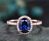 7x9mm oval blue sapphire engagement ring 14k rose gold real diamond ring Lab sapphire ring September birthstone ring anniversary gift