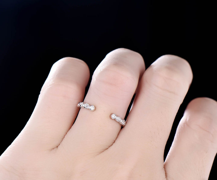 ONLY the diamond wedding band-handmade 14k Rose gold ring-Real Diamond Stacking band-Half eternity open art deco ring-Migrain