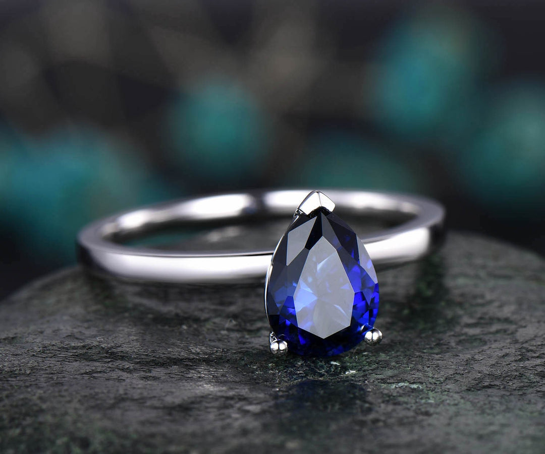 Blue sapphire engagement ring solitaire sapphire ring vintage solid 14k rose gold ring September birthstone ring wedding women bridal ring