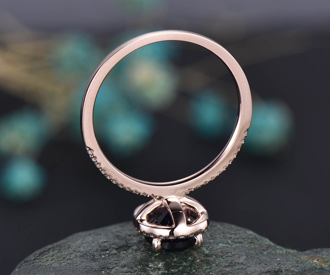 7x9mm oval blue sapphire engagement ring 14k rose gold real diamond ring Lab sapphire ring September birthstone ring anniversary gift