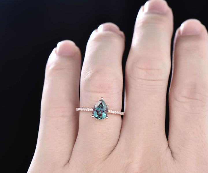 6x8mm pear cut Alexandrite engagement ring rose gold ring Alexandrite ring under diamond ring bridal wedding ring custom jewelry