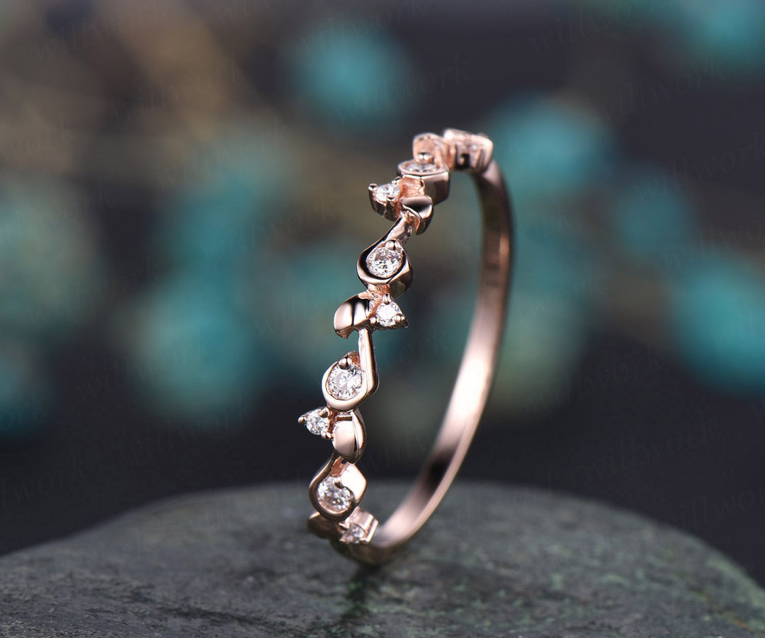 Flower diamond wedding ring unique half eternity diamond wedding band vintage stacking matching ring anniversary birthday graduation gift