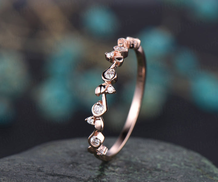 Flower diamond wedding ring unique half eternity diamond wedding band vintage stacking matching ring anniversary birthday graduation gift