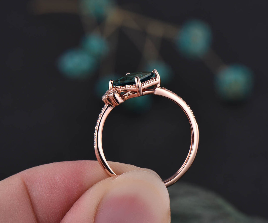 7mm princess cut Alexandrite ring unique vintage Alexandrite engagement ring rose gold ring Personalized diamond ring June birthstone ring
