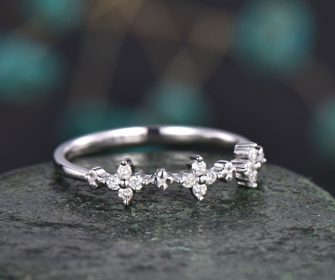 Unique antique vintage diamond wedding ring 14k white gold wedding band stacking matching Personalized ring graduation anniversary gift